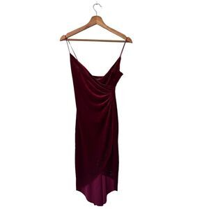Rampage Vintage Y2K Velour Red Velvet Faux Wrap Rhinestone Mini Dress Size S